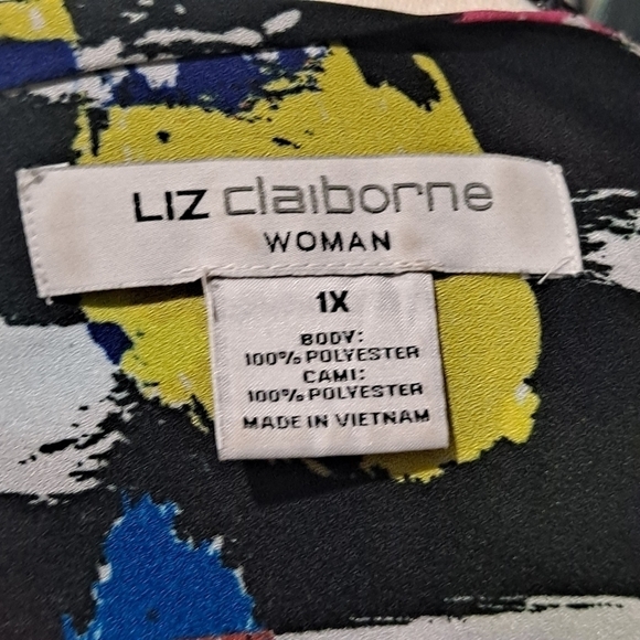 Liz Claiborne Woman Size 1X Multicolor Faux Wrap Top Sheer Long Sleeve - Picture 9 of 11